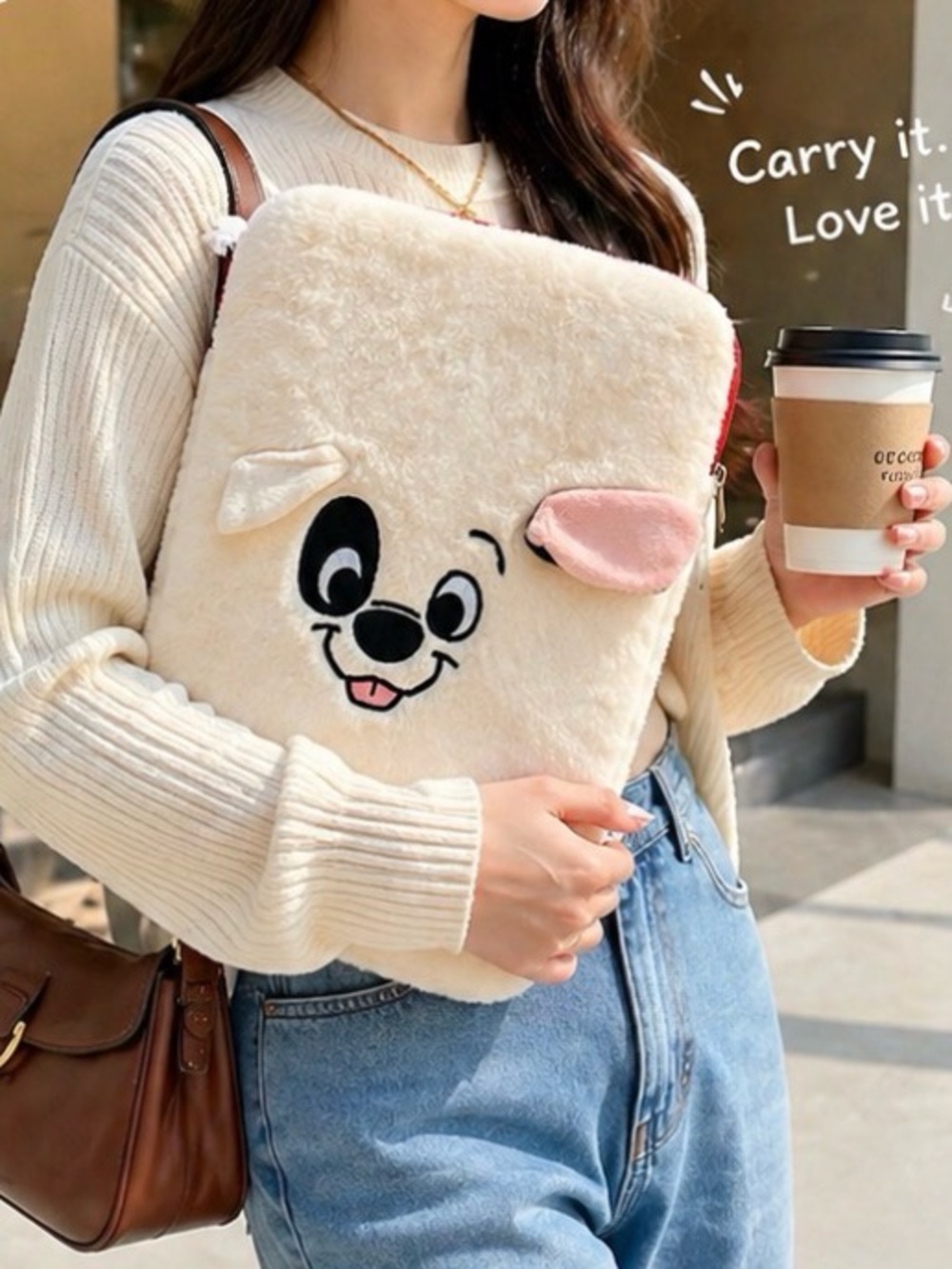 Cute Plush Puppy Laptop Sleeve Case – Fits MacBook Air 11” – Soft Fuzzy Cover 🐶